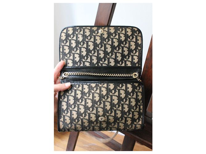 Borsa a mano Dior oblique in tela e pelle Blu navy - vista 9