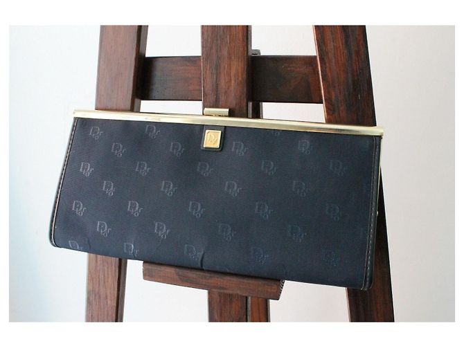 Pochette Dior in tessuto blu navy con logo obliquo Dior - vista 2