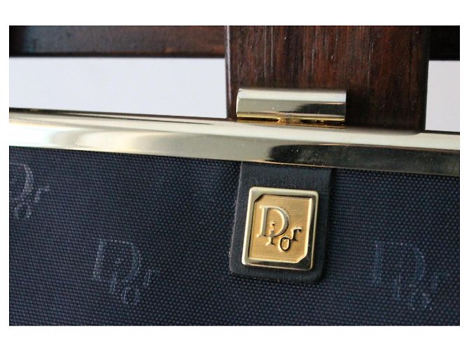 Pochette Dior in tessuto blu navy con logo obliquo Dior - vista 3