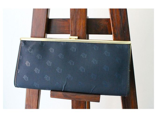 Pochette Dior in tessuto blu navy con logo obliquo Dior - vista 4