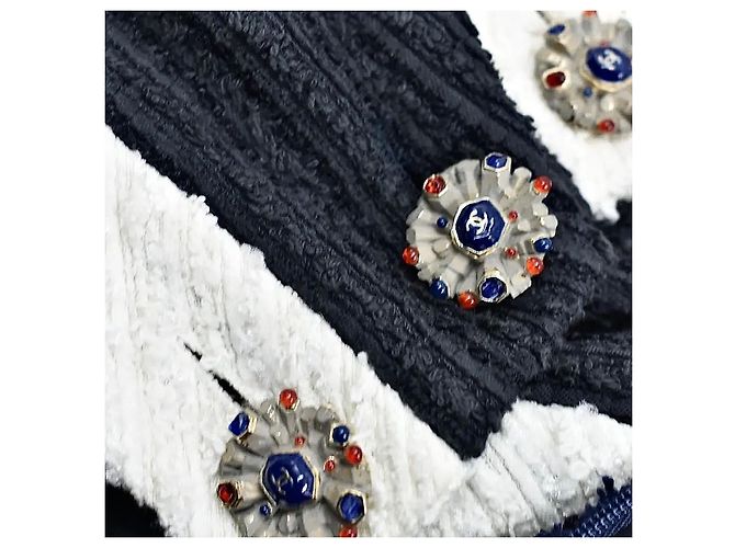 Completo Chanel Abito e Giacca in Tweed Nero e Blu Navy - vista 11