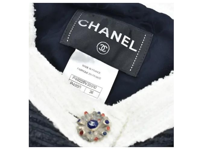 Completo Chanel Abito e Giacca in Tweed Nero e Blu Navy - vista 12
