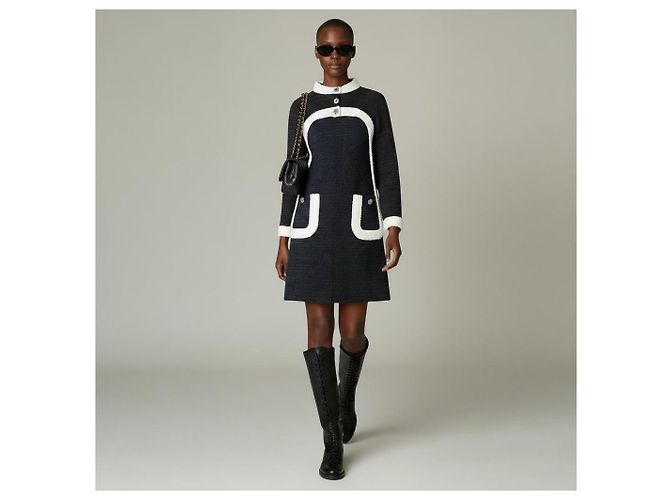 Completo Chanel Abito e Giacca in Tweed Nero e Blu Navy - vista 5