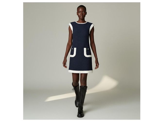 Completo Chanel Abito e Giacca in Tweed Nero e Blu Navy - vista 9