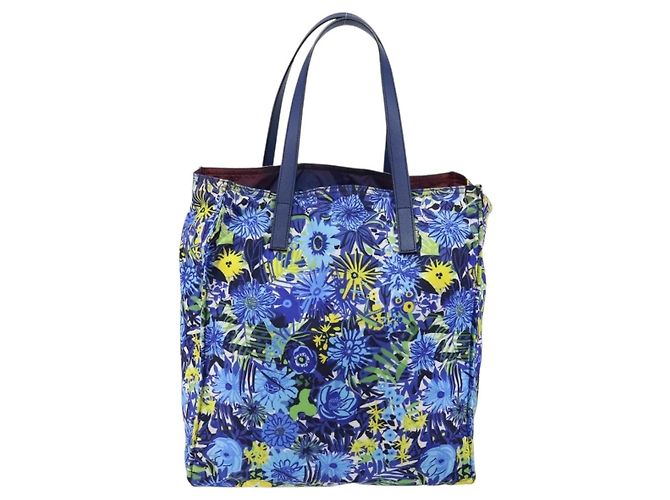Prada Floreal Tote Printed Tessuto Large Blue - view 2