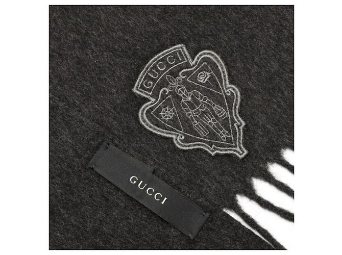 Sciarpa grigia in lana e angora Gucci Marrone - vista 3