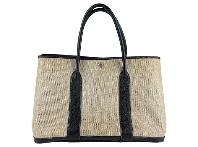 Hermes Hermès Garden PM 36 Handbag Brown Black Leather Cloth ref ...