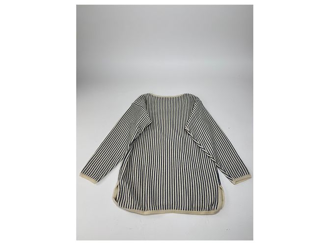 Vintage Yves Saint Laurent gestreifter Wollpullover 36/S Marinebeige Weiß - Ansicht 13