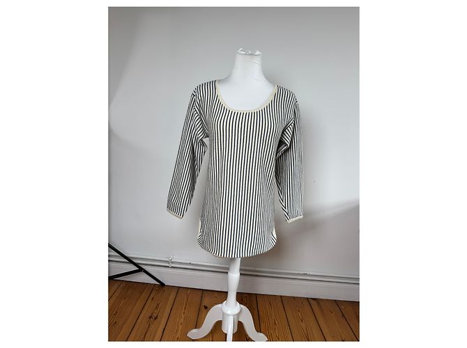 Vintage Yves Saint Laurent gestreifter Wollpullover 36/S Marinebeige Weiß - Ansicht 15