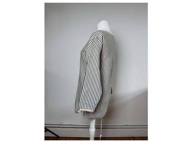 Vintage Yves Saint Laurent gestreifter Wollpullover 36/S Marinebeige Weiß - Ansicht 2