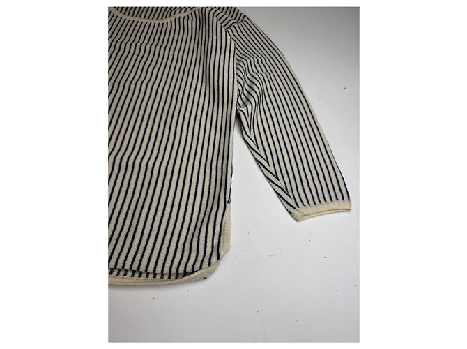 Vintage Yves Saint Laurent gestreifter Wollpullover 36/S Marinebeige Weiß - Ansicht 7
