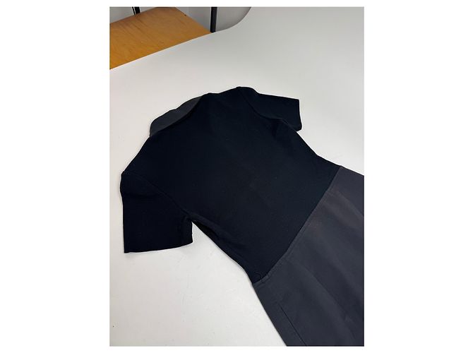Abito vintage in cotone e pelle Courreges 36/S nero Grigio antracite - vista 10