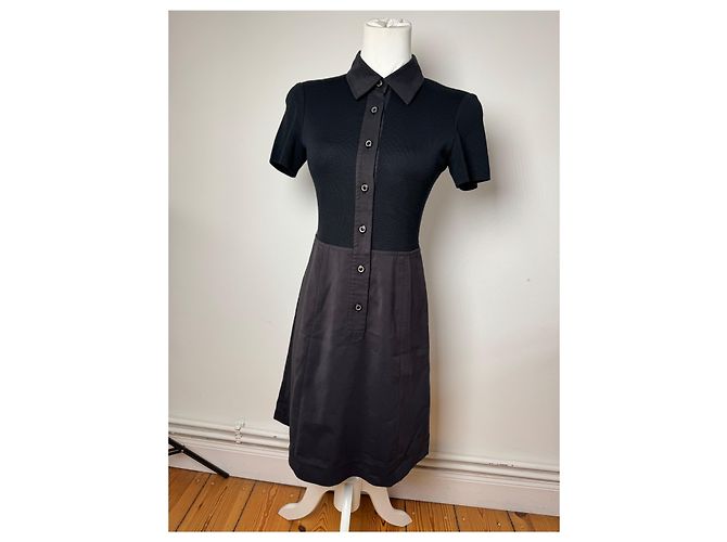 Abito vintage in cotone e pelle Courreges 36/S nero Grigio antracite - vista 14