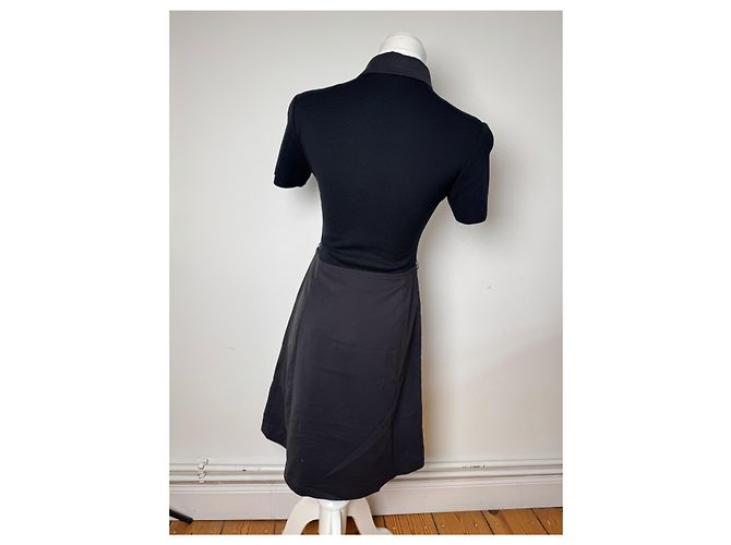 Abito vintage in cotone e pelle Courreges 36/S nero Grigio antracite - vista 15
