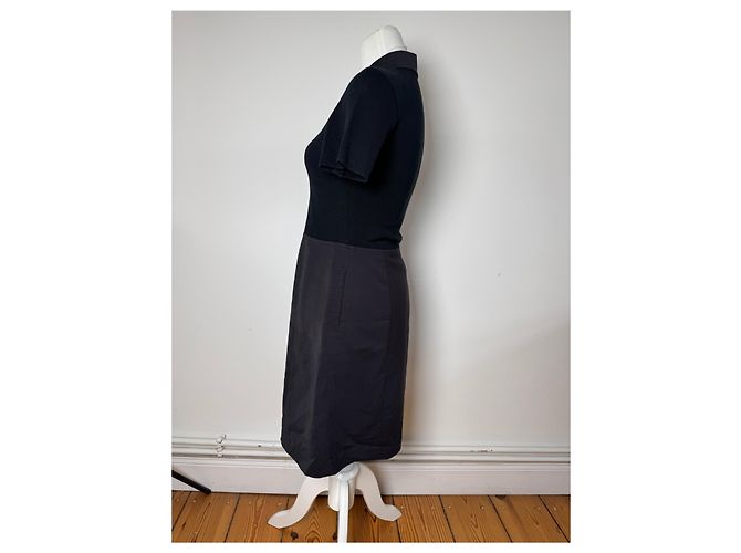 Abito vintage in cotone e pelle Courreges 36/S nero Grigio antracite - vista 2