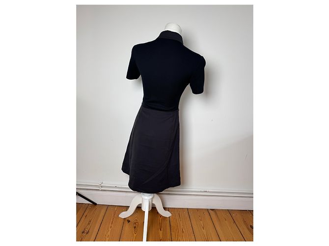 Abito vintage in cotone e pelle Courreges 36/S nero Grigio antracite - vista 3