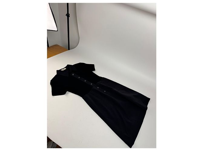 Abito vintage in cotone e pelle Courreges 36/S nero Grigio antracite - vista 4