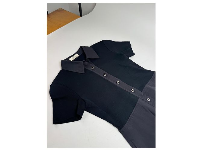 Abito vintage in cotone e pelle Courreges 36/S nero Grigio antracite - vista 5