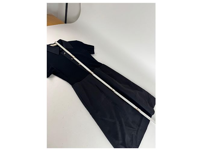 Abito vintage in cotone e pelle Courreges 36/S nero Grigio antracite - vista 7