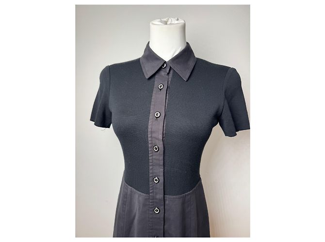 Abito vintage in cotone e pelle Courreges 36/S nero Grigio antracite - vista 8
