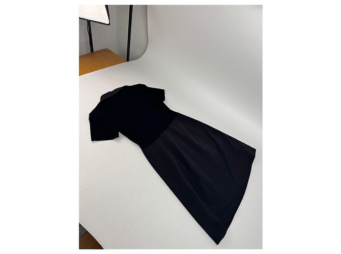 Abito vintage in cotone e pelle Courreges 36/S nero Grigio antracite - vista 9