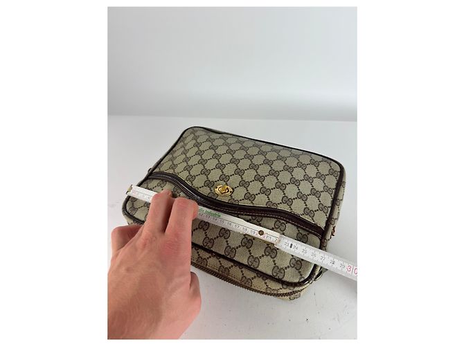 Clutch in pelle monogramma Ophidia vintage Gucci grigio marrone - vista 10