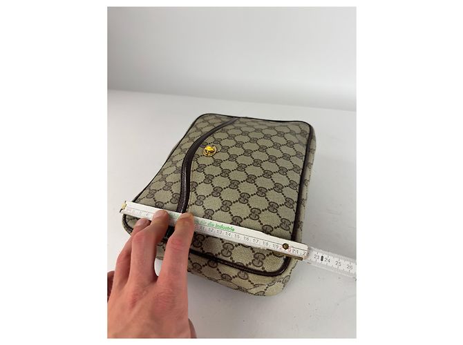 Clutch in pelle monogramma Ophidia vintage Gucci grigio marrone - vista 11