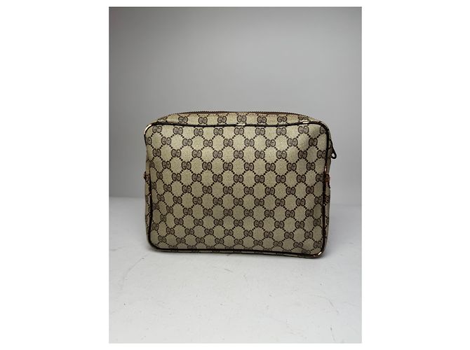 Clutch in pelle monogramma Ophidia vintage Gucci grigio marrone - vista 2