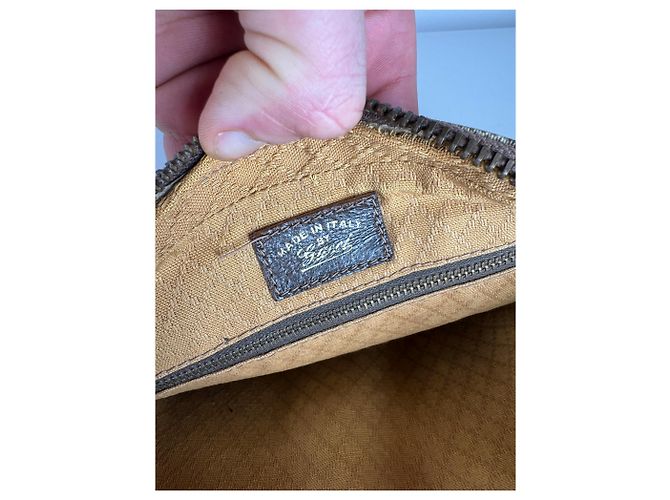 Clutch in pelle monogramma Ophidia vintage Gucci grigio marrone - vista 4