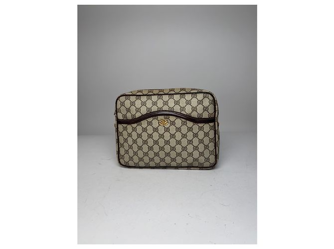 Clutch in pelle monogramma Ophidia vintage Gucci grigio marrone - vista 5