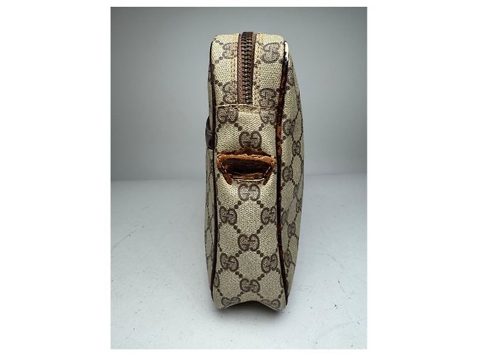 Clutch in pelle monogramma Ophidia vintage Gucci grigio marrone - vista 6