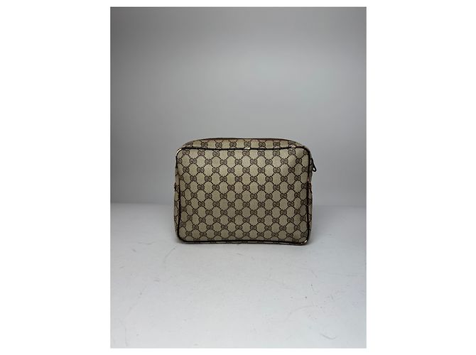Clutch in pelle monogramma Ophidia vintage Gucci grigio marrone - vista 7