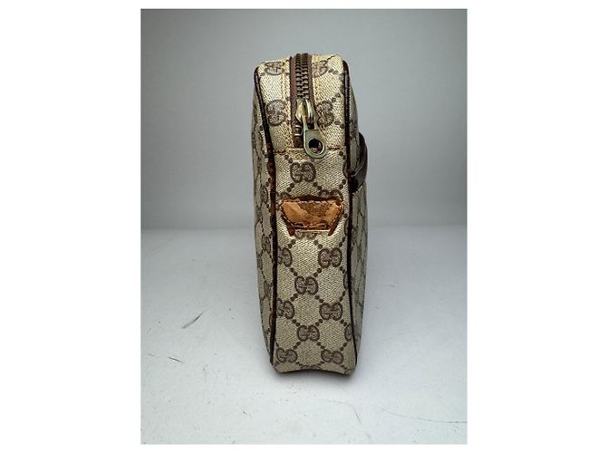 Clutch in pelle monogramma Ophidia vintage Gucci grigio marrone - vista 8