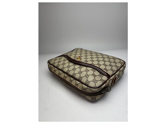 Clutch in pelle monogramma Ophidia vintage Gucci grigio marrone - vista 9