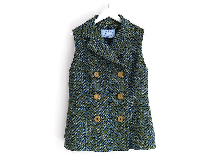 Prada Fall 2015 Droplet Print Sleeveless Jacket Blue Green - view 2