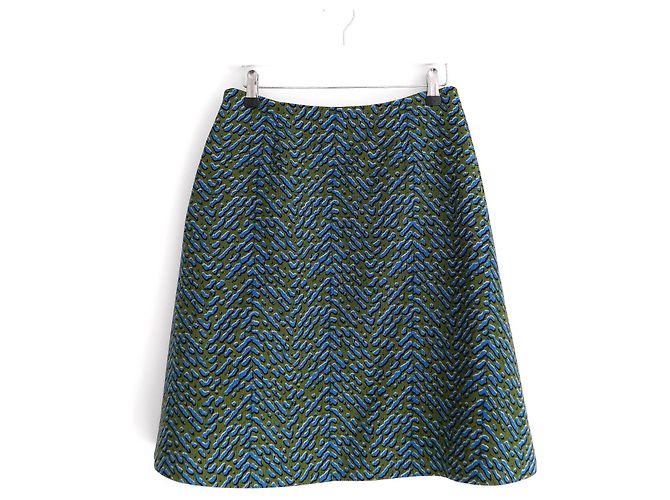 Falda acampanada con estampado de gota de agua Prada Otoño 2015 Azul Verde - vista 3
