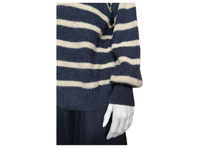 La petite française Pullover Der Kleine Stern Gestreift Blau Weiß Wolle Mohair - Ansicht 3