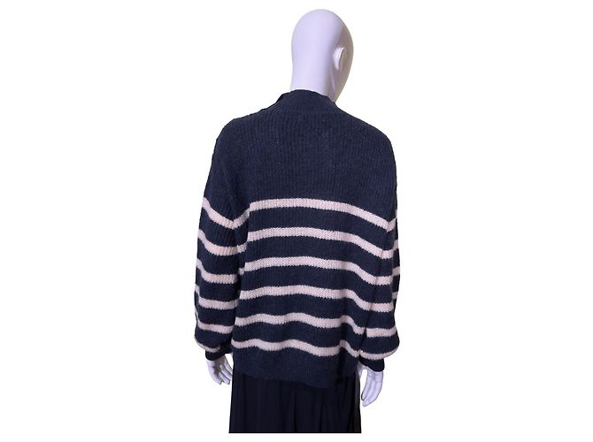 La petite française Pullover Der Kleine Stern Gestreift Blau Weiß Wolle Mohair - Ansicht 4