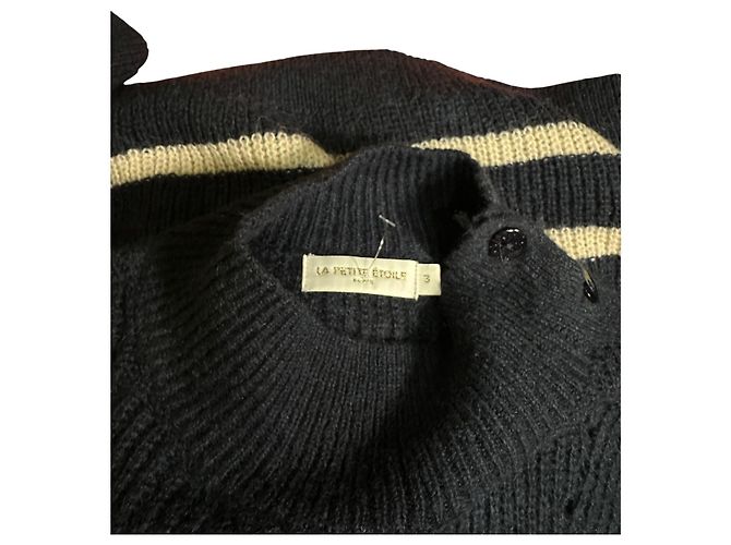 La petite française Pullover Der Kleine Stern Gestreift Blau Weiß Wolle Mohair - Ansicht 5