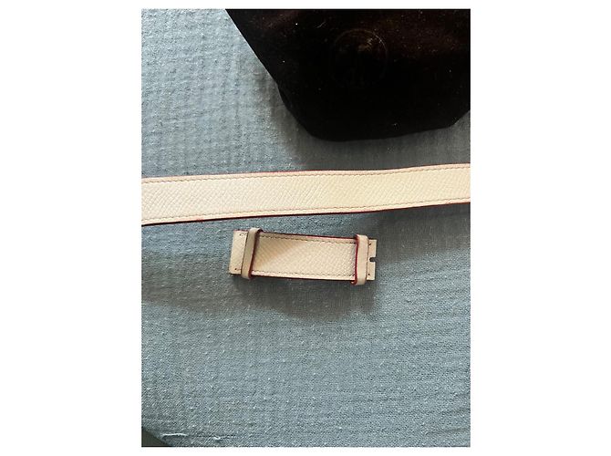 Pulseira de relógio Hermès Cap Cod GM dupla volta couro epsom branco - vista 2