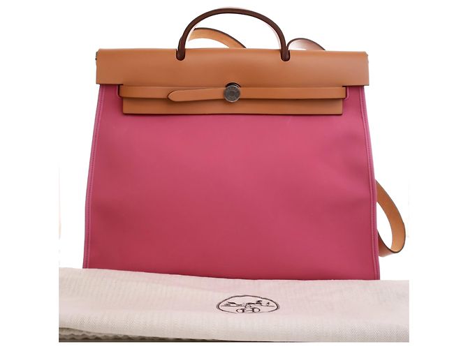 Hermès Borsa Herbag Zip 39 in Tela Rosa - vista 15