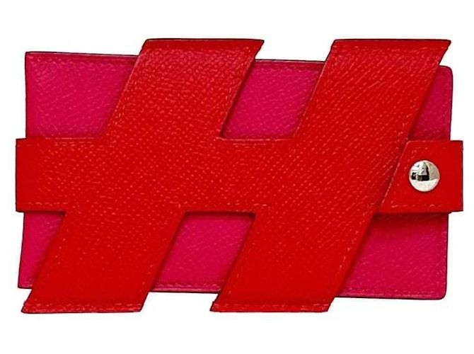 Tarjetero Hermès en cuero rojo y rosa Roja - vista 3