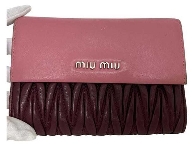 Portafoglio Miu Miu a tre pieghe in Bordeaux e Rosa Bordò - vista 10