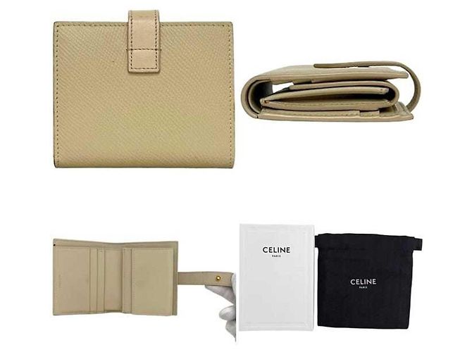 Céline Portafoglio bi-fold Celine in crema e beige Crudo - vista 3