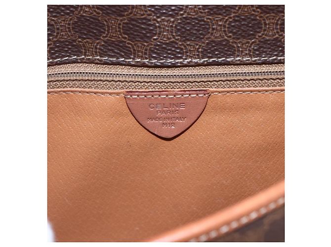 Céline Celine Vintage Macadam Schultertasche mit Rundlogo aus Canvas und Leder Braun - Ansicht 6