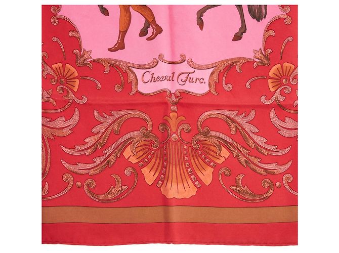 Hermès 1970 Quadratisches Tuch 90 Cheval Turc aus rosa gefärbter Seidentwill Pink - Ansicht 3