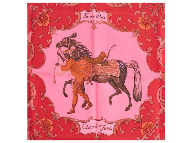 Hermès 1970 Quadratisches Tuch 90 Cheval Turc aus rosa gefärbter Seidentwill Pink - Ansicht 4