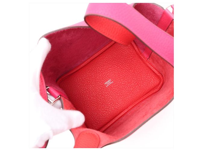 Hermès Picotin 18 in pelle Taurillon Clemence, borsa a secchiello con lucchetto, Rosa Estrema x Rosso Cooox, Rosa Messico - vista 10
