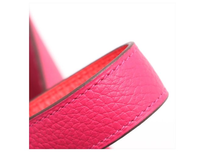 Hermès Picotin 18 in pelle Taurillon Clemence, borsa a secchiello con lucchetto, Rosa Estrema x Rosso Cooox, Rosa Messico - vista 12