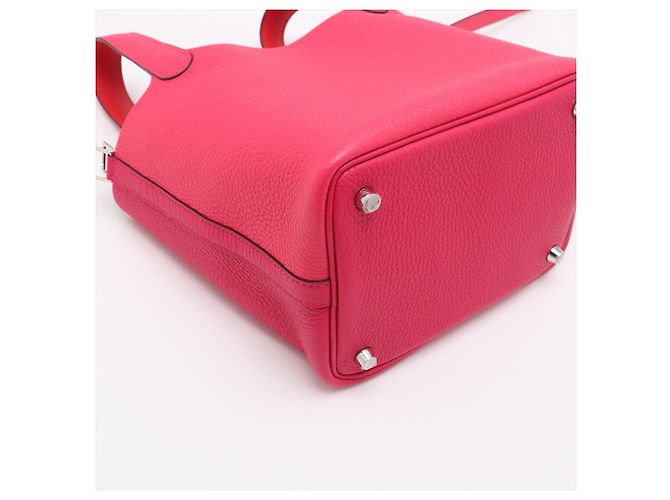 Hermès Picotin 18 in pelle Taurillon Clemence, borsa a secchiello con lucchetto, Rosa Estrema x Rosso Cooox, Rosa Messico - vista 7